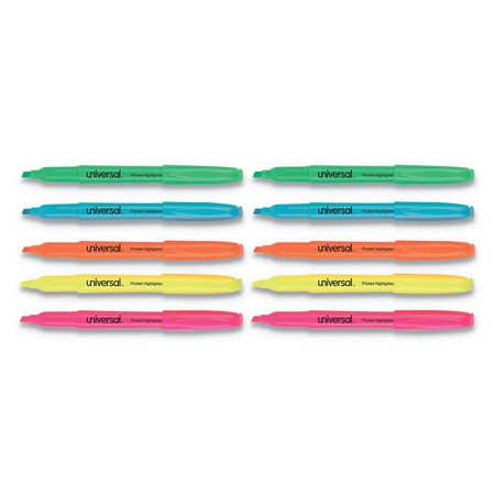 Universal Pocket Highlighters, Chisel Tip, Assorted Colors, PK12 UNV08857